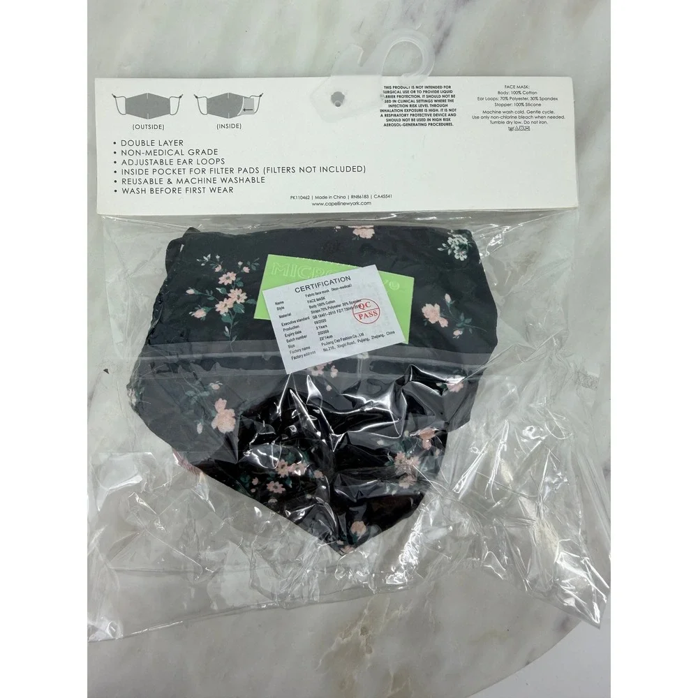 Capelli New York Floral Face Mask and 3 Hair Scrunchies Set PK110462 Black Pink
